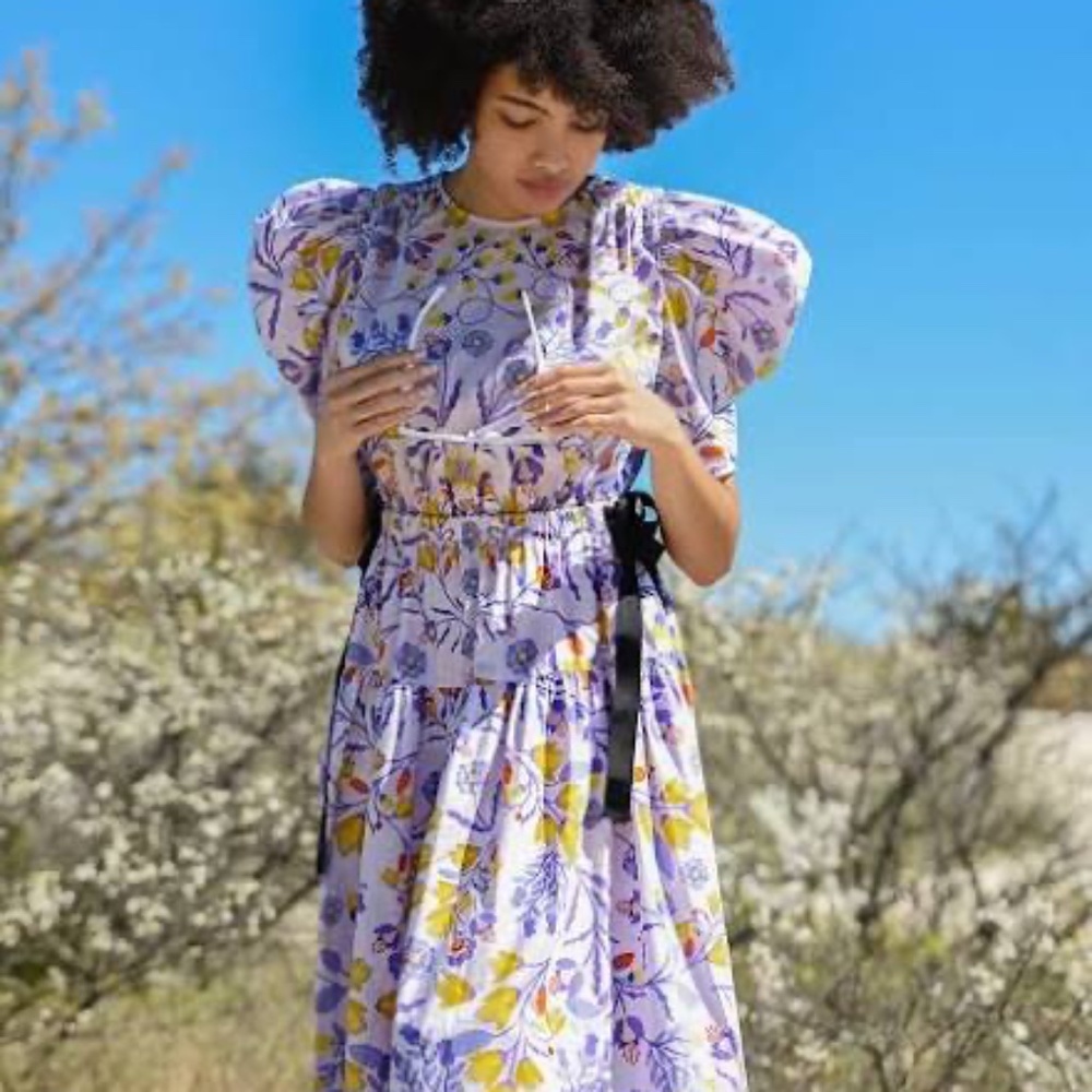 Jessie Zhao Purple Floral Cotton Midi Dress size 4 NWT $269 - Picture 5 of 13